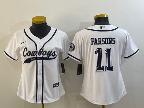 Women's Dallas Cowboys #11 Micah Parsons White With Patch Cool Base Stitched Baseball Jersey(Run Small)
